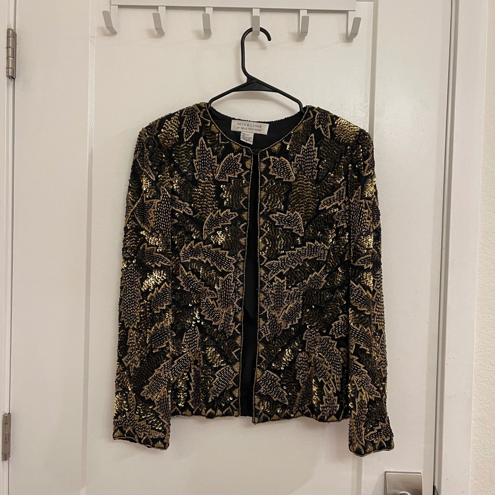 Vintage NITELINE DELLA ROUFOGALI Silk Beaded Jacket Luxury Retro Vegas Party